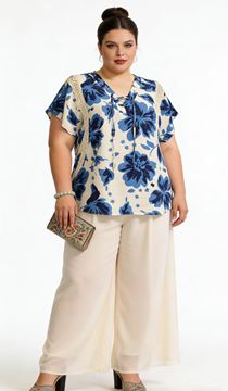 Immagine di LOOSE VISCOSE BLOUSE LACE UP COLLAR, PERFECT FOR SUMMER